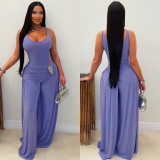 U Neck Solid Color Wide Leg Jumpsuit BY-7779