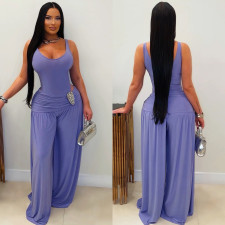 U Neck Solid Color Wide Leg Jumpsuit BY-7779