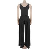 U Neck Solid Color Wide Leg Jumpsuit BY-7779