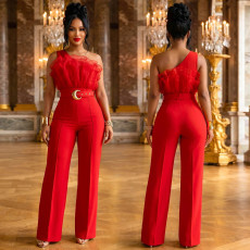 Mesh Single Shoulder Slim Jumpsuit BY-7765