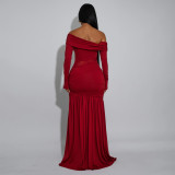 Off Shoulder See Through Split Maxi Dress BY-7561
