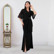 Hot Drill Chiffon Slim Maxi Dress BY-7372