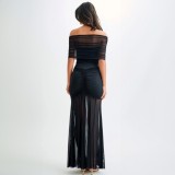 Warp Chest Patchwork Solid Color Maxi Dress Suit GMYU-9416