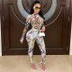 Print Long Sleeve Mesh Bodysuit Two Piece Pants Set BY-5505