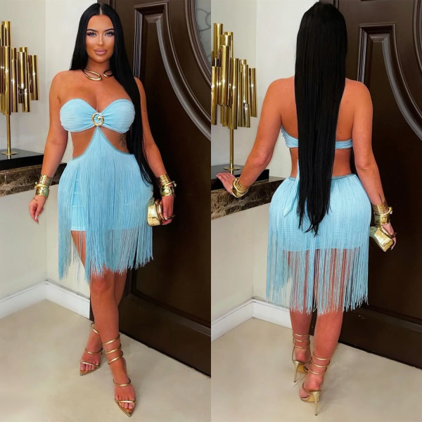 Solid Color Tassel Tube Top Dress BY-7741