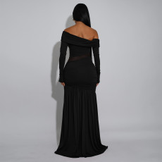 Off Shoulder See Through Split Maxi Dress BY-7561