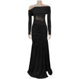 Off Shoulder See Through Split Maxi Dress BY-7561