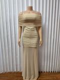 Warp Chest Patchwork Solid Color Maxi Dress Suit GMYU-9416