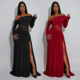 Off Shoulder See Through Split Maxi Dress BY-7561