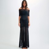 Warp Chest Patchwork Solid Color Maxi Dress Suit GMYU-9416