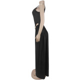 U Neck Solid Color Wide Leg Jumpsuit BY-7779
