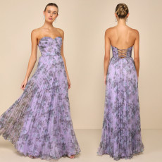 Floral-Print Pleated Chiffon Maxi Dress  BY-7751