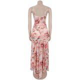 Floral Print Halterneck Mesh Evening Dress BY-7753