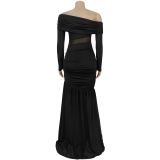 Off Shoulder See Through Split Maxi Dress BY-7561