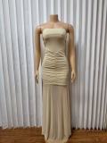 Warp Chest Patchwork Solid Color Maxi Dress Suit GMYU-9416