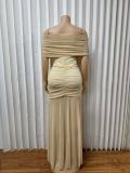 Warp Chest Patchwork Solid Color Maxi Dress Suit GMYU-9416