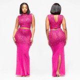 Hot Drrill Mesh Sleeveless Two Piece Skirts Set BY-7580