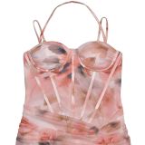 Floral Print Halterneck Mesh Evening Dress BY-7753