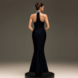Halterneck Hot Drill Mesh Maxi Dress BY-7737