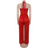 Sexy Halterneck Press Pleated Maxi Dress BY-7735