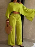 Solid Slash Shoulder Top Two Piece Pants Set QYMF-A741