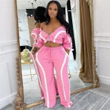Contrast Color Long Sleeve Sport Two Piece Pants Set QYMF-3092