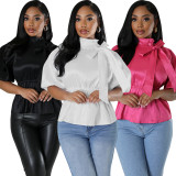 Solid Color Half Sleeve Tie Up Shirt QYMF-3061