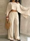 Solid Slash Shoulder Top Two Piece Pants Set QYMF-A741