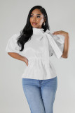 Solid Color Half Sleeve Tie Up Shirt QYMF-3061