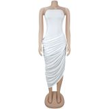 Off Shoulder Solid Color Ruched Long Dress BY-7729