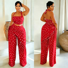 Polka Dot Print Tassel 3 Piece Pants Set BY-7695