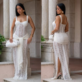 See Through Lace Sling Maxi Dress BY-7705