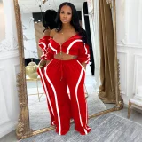 Contrast Color Long Sleeve Sport Two Piece Pants Set QYMF-3092