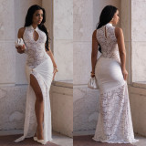 Lace Hollow Out Split Maxi Dress BY-7641