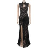 Lace Hollow Out Split Maxi Dress BY-7641
