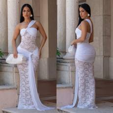Lace Slash Shoulder Maxi Dress BY-7692