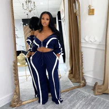 Contrast Color Long Sleeve Sport Two Piece Pants Set QYMF-3092