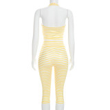 Stripe Hatlerneck Tank Top Two Piece Pants Set GDSF-D26ST277