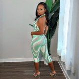 Stripe Hatlerneck Tank Top Two Piece Pants Set GDSF-D26ST277