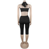 Solid Color Tie Up Two Piece Shorts Set BY-7673