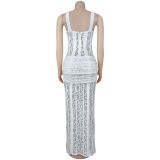 See Through Lace Sling Maxi Dress BY-7705