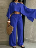 Solid Slash Shoulder Top Two Piece Pants Set QYMF-A741
