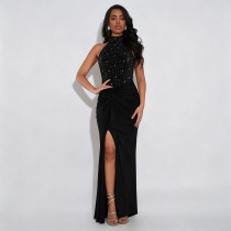 Sleeveless Hot Drill Split Maxi Dress BY-7706