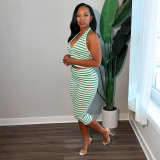 Stripe Hatlerneck Tank Top Two Piece Pants Set GDSF-D26ST277