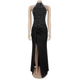 Sleeveless Hot Drill Split Maxi Dress BY-7706