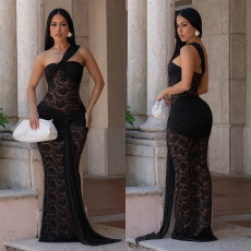 Lace Slash Shoulder Maxi Dress BY-7692