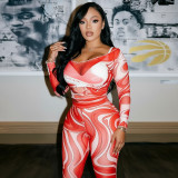Mesh Long Sleeve Print Top Pants 2 Piece Set MXBF-J26ST269
