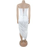 Off Shoulder Solid Color Ruched Long Dress BY-7729