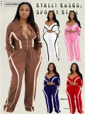 Contrast Color Long Sleeve Sport Two Piece Pants Set QYMF-3092