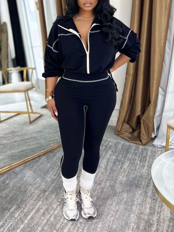 Casual Sport Long Sleeve Coat Two Piece Pants Set AIL-362